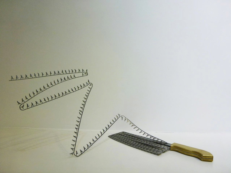 Illustration for article titled Intricate shadow silhouettes carved out of butcher's knife blades